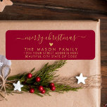 Gold and Red Script Heart Christmas Return Address<br><div class="desc">Elegant,  Modern Gold and Red Script Christmas Family Return Address Labels. Featuring a pretty hand-lettered swash-tail font calligraphy script with saying "Merry Christmas" and a little love heart motif. Great for Christmas holiday season,  easy to personalize them with your names and return address info.</div>