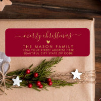 Gold and Red Script Heart Christmas Return Address