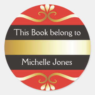 Gold And Red This Book Belongs To Bookplates Classic Round Sticker