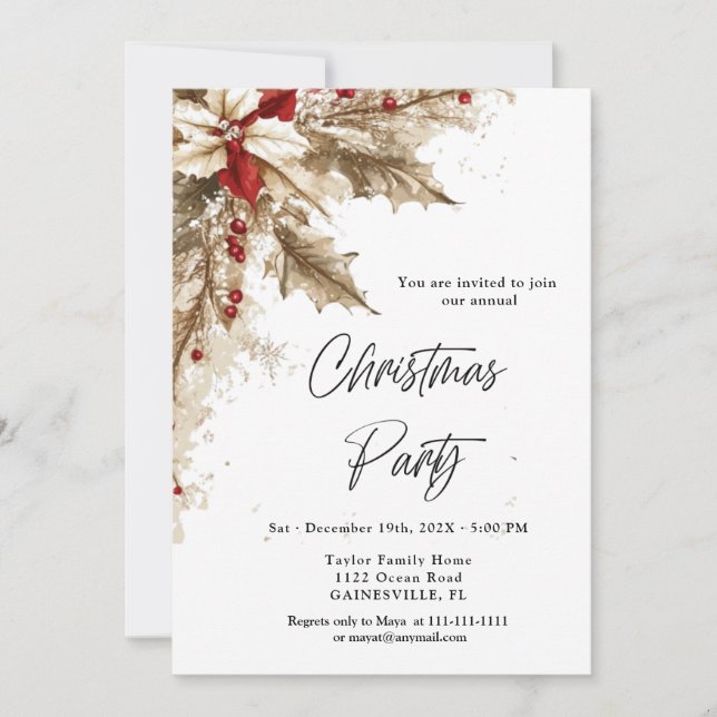 Gold and Red Vintage Christmas Party Invitation (Front)