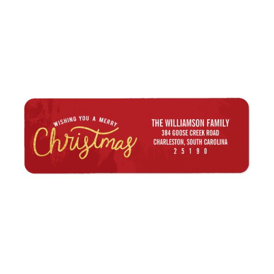 Gold and Red Wishing A Merry Christmas Holiday Return Address Label