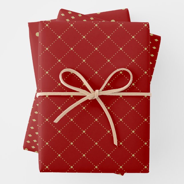 Gold and Red Wrapping Paper Flat Sheet Set of 3 (In situ)