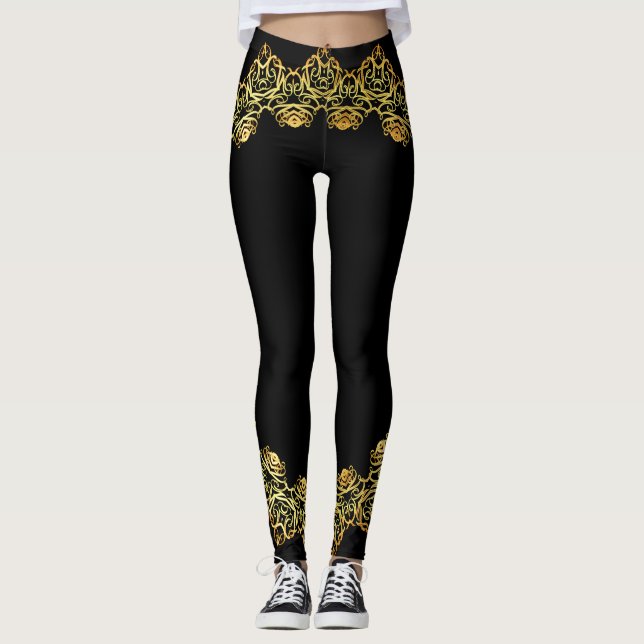 Gold and Rose Gold Abstract Prismatic Design Leggings (Front)