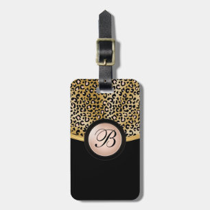 Gold and Rose Leopard Animal Print   Monogram Luggage Tag