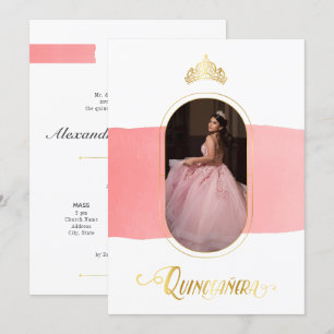 Gold and Rose Pink Photo Quinceanera Invitation