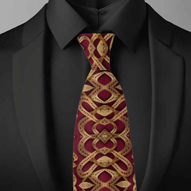 Gold and Ruby Modern Circular Pattern Necktie (Creator Uploaded)