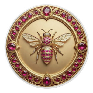 Gold and Ruby Studded Honey Bee Ceramic Knob