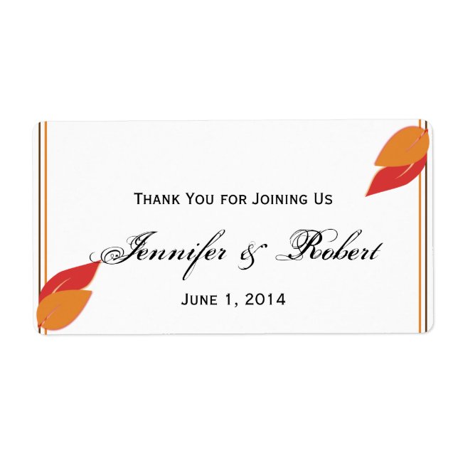 Gold and Rust Fall Leaf Water Bottle Label (Front)