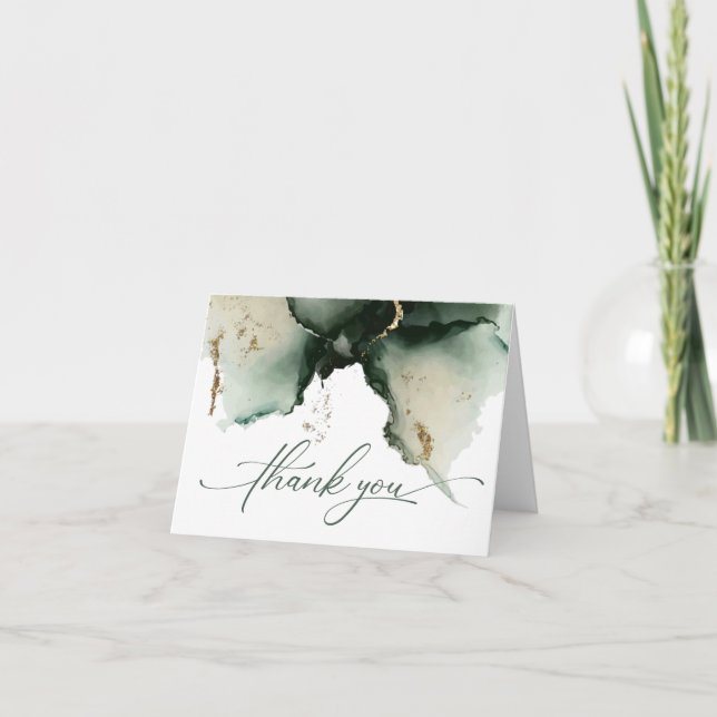 Gold and Sage Green Watercolor Geode Thank You (Front)