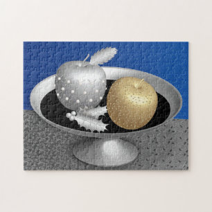 Gold and Silver Apples on a Silver Pedestal Jigsaw Puzzle
