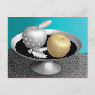 Gold  and silver apples on a silver pedestal postcard