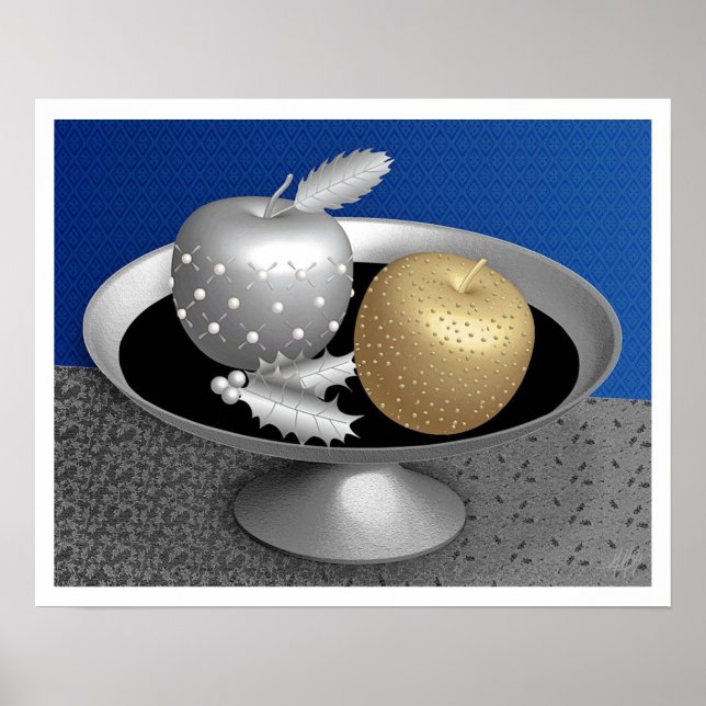 Gold and Silver Apples on a Silver Pedestal Poster (Front)