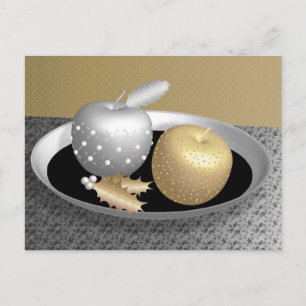 Gold  and silver apples on a silver platter postcard