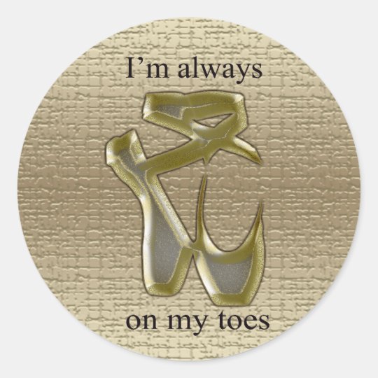Gold and silver ballet slippers on light gold back classic round sticker