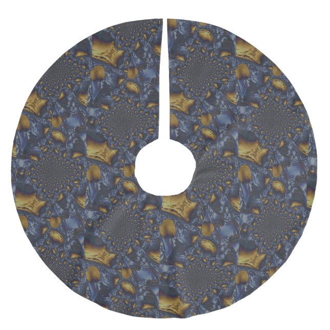 Gold and Silver Blue Molten Metal Brushed Polyester Tree Skirt (Front)
