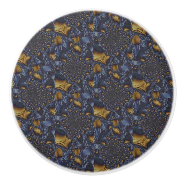 Gold and Silver Blue Molten Metal Ceramic Knob (Front)