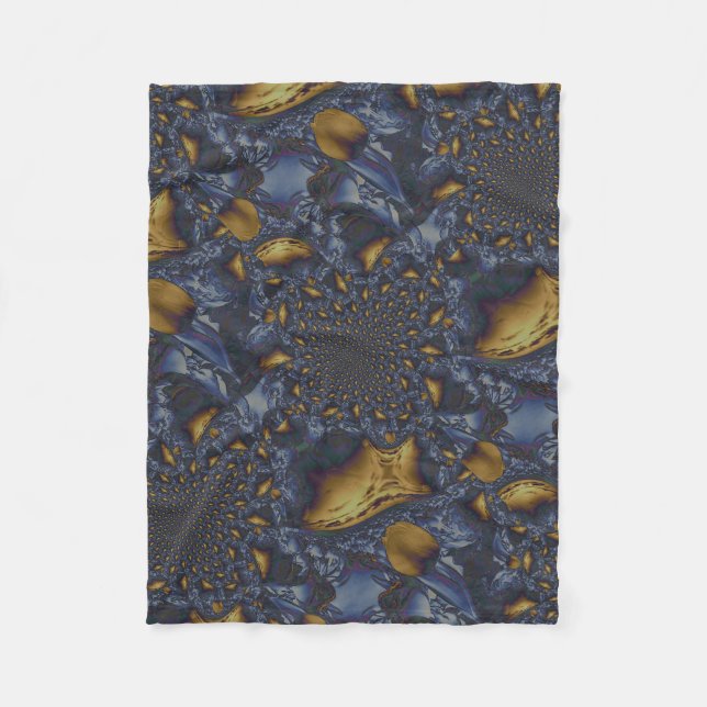 Gold and Silver Blue Molten Metal Fleece Blanket (Front)