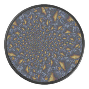 Gold and Silver Blue Molten Metal Hockey Puck