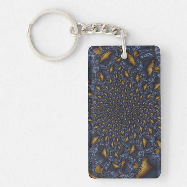 Gold and Silver Blue Molten Metal Keychain (Front)