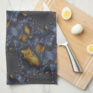 Gold and Silver Blue Molten Metal Kitchen Towel