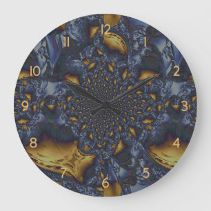 Gold and Silver Blue Molten Metal Large Clock