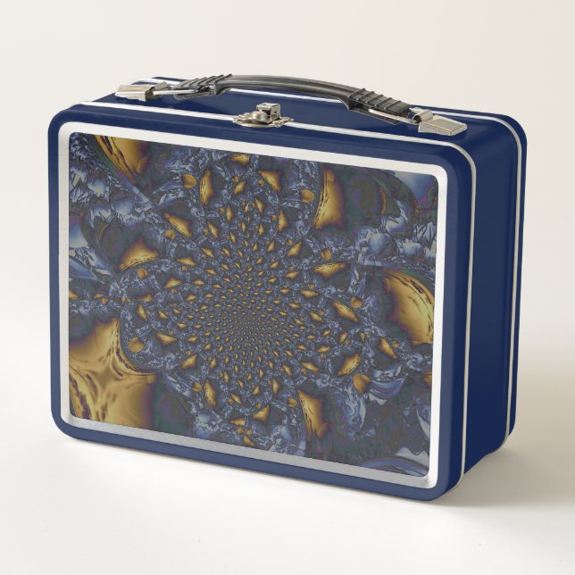Gold and Silver Blue Molten Metal Metal Lunch Box (Front)