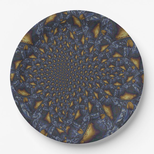 Gold and Silver Blue Molten Metal Paper Plate (Front)