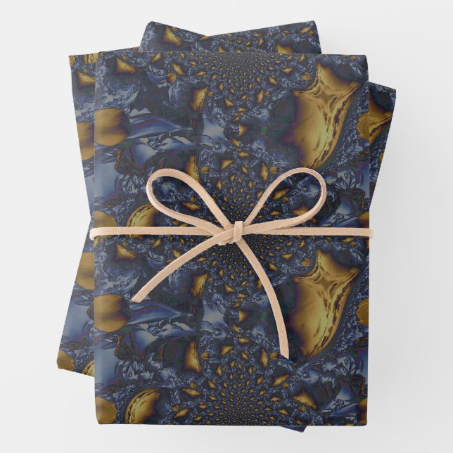 Gold and Silver Blue Molten Metal Wrapping Paper Sheet (In situ)