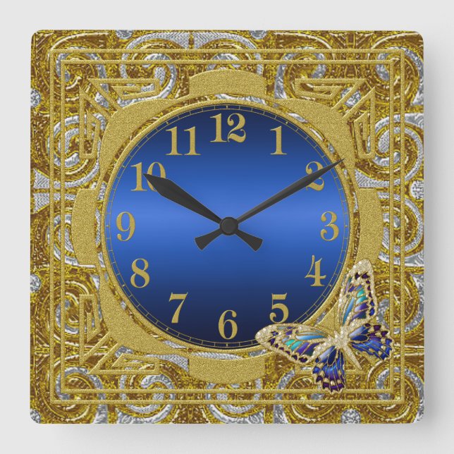 Gold and Silver Butterfly Wall Clock (Front)