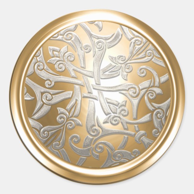 Gold and Silver Celtic Damask Envelope Seal (Front)