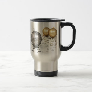 Gold and Silver Christmas Ornaments and Stars Travel Mug