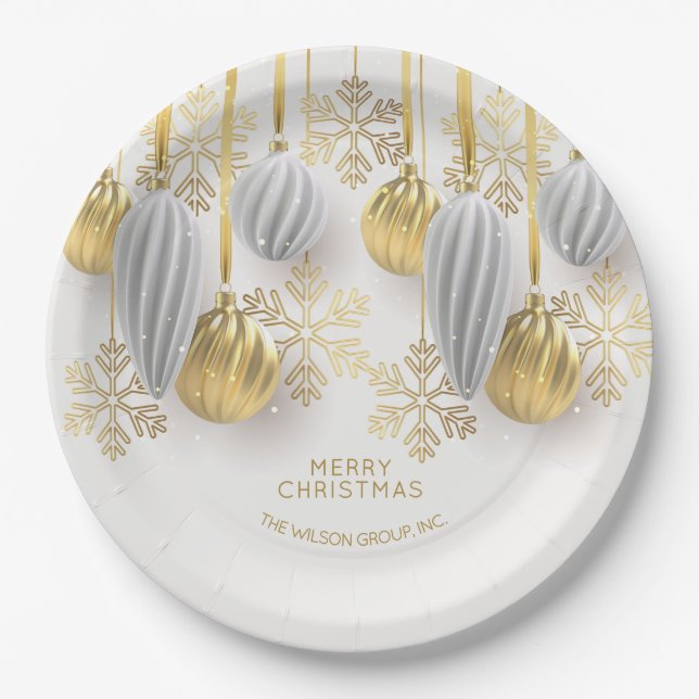 Gold and Silver Christmas Ornaments  Paper Plate (Front)
