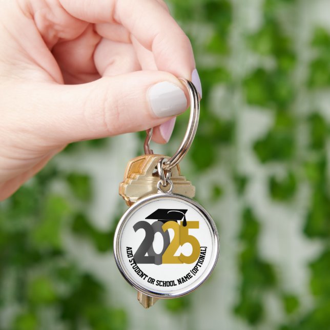 Gold and Silver Class of 2025 Graduation Keychain (Hand)