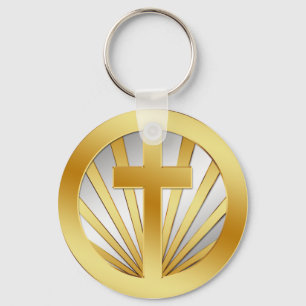 GOLD AND SILVER CROSS KEYCHAIN