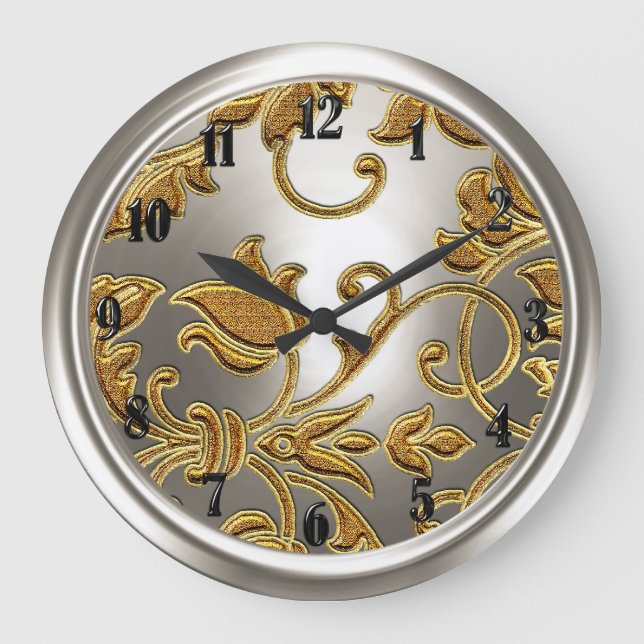 Gold and Silver Damask Large Clock (Front)