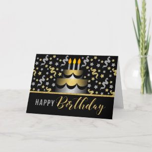 Gold and Silver Faux Glitter on Black with Cake Card