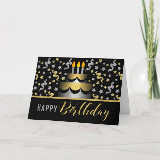 Gold and Silver Faux Glitter on Black with Cake Card