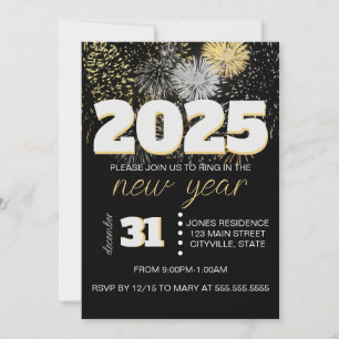 Gold and Silver Fireworks New Years Eve Party Invitation