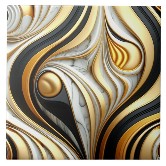 Gold and Silver Flowing Curves Effect Tile (Front)