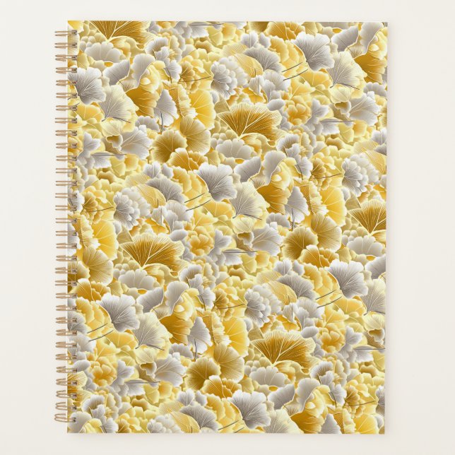 Gold and Silver Gingko Leaves Chiyogami Planner (Front)