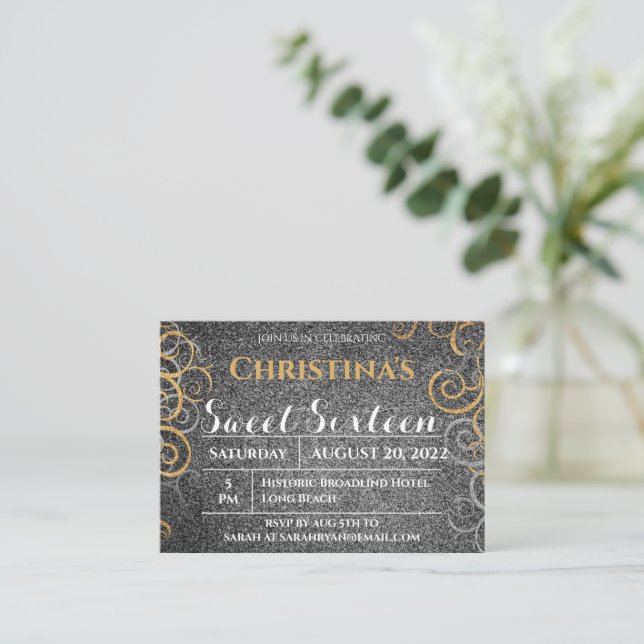 Gold and Silver Glitter Birthday Invitation (Standing Front)