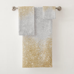 Gold and Silver Glitter Ombre Luxury Design  Bath Towel Set