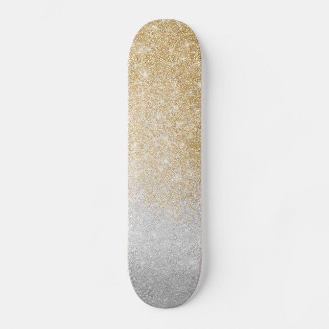 Gold and Silver Glitter Ombre Luxury Design  Skateboard (Front)