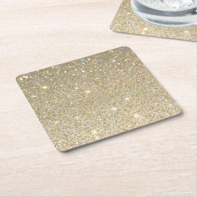 gold and silver glitter square paper coaster (Angled)