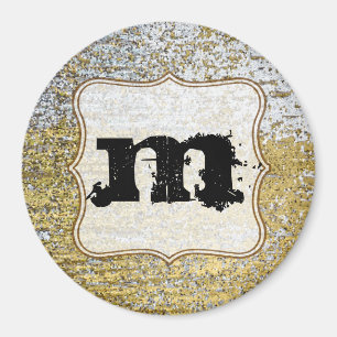 Gold and Silver Grunge Monogram Initial Magnet