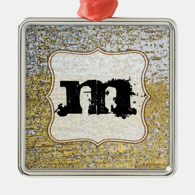 Gold and Silver Grunge Monogram Initial Ornament (Front)