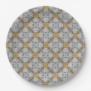 Gold and Silver Laced Medallions Pattern Paper Plate