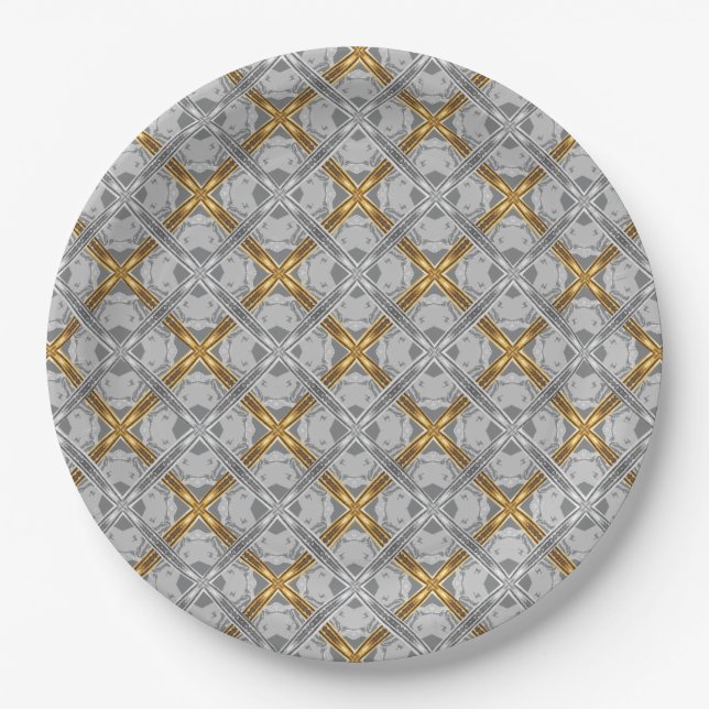Gold and Silver Laced Medallions Pattern Paper Plate (Front)