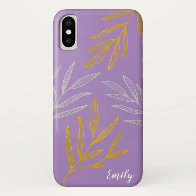 Gold and Silver Leaves Personalized Phone Case (Back)