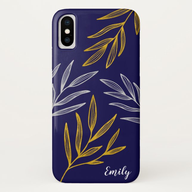 Gold and Silver Leaves Personalized Phone Case (Back)